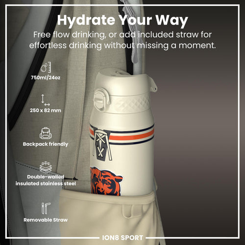 NFL x ION8 Insulated Steel Water Bottle, NFL Bears, 750ml (24oz)