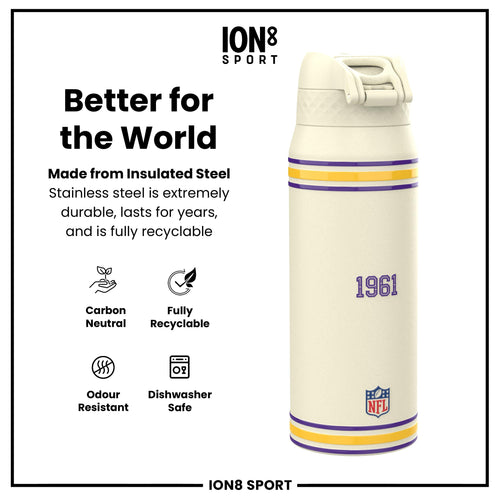NFL x ION8 Insulated Steel Water Bottle, NFL Vikings, 750ml (24oz)