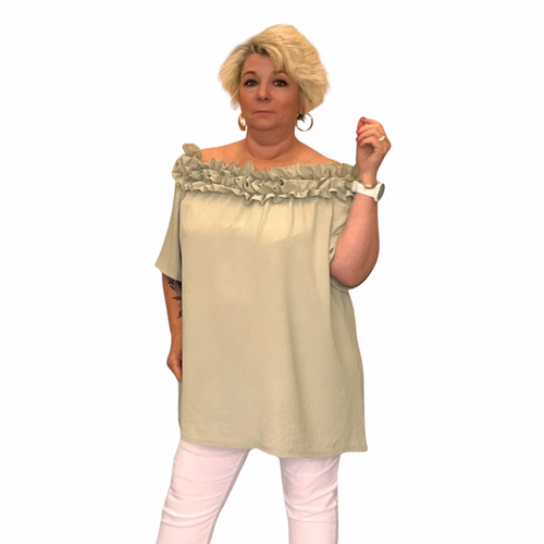 Ruffled Neckline Off Shoulder Blouse