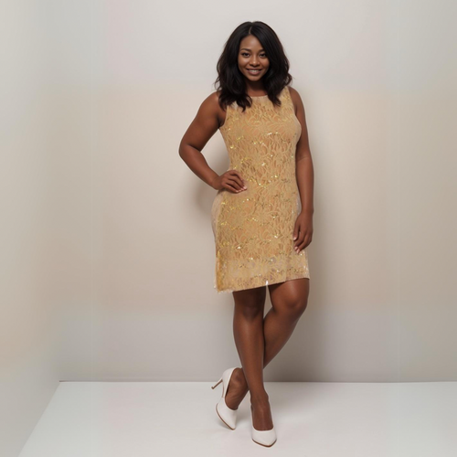 Sequin & Lace Sleeveless Shift Party / Evening Dress