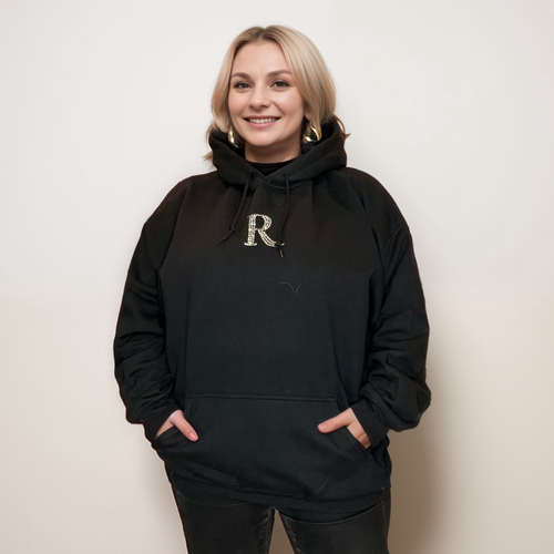 Signature Silver Diamante “R” Cotton Hoodie