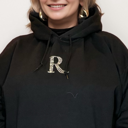 Signature Silver Diamante “R” Cotton Hoodie