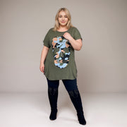 Dipped Hem Short Sleeve Glitter Skull T-Shirt