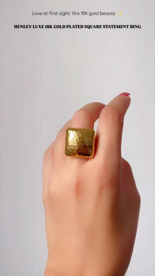 Henley Luxe 18k Gold Plated Square Statement Ring