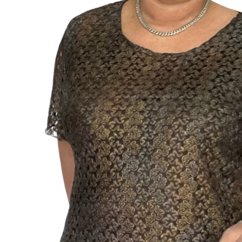 Sparkly Metallic Thread Short Sleeve Lace Blouse