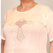Soft Stretchy Short Sleeve Cross Studded Top