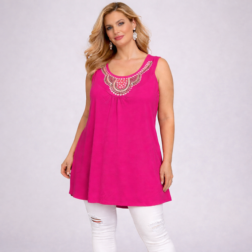 Sleeveless Long Tunic Top with Studs