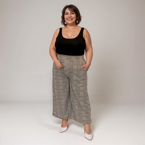 ROCKTHOSECURVES DOGTOOTH 3/4 LENGTH PALAZZO TROUSERS WITH POCKETS