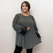 ROCKTHOSECURVES SPARKLY SHIMMER DIPPED HEM TOP WITH BOW CUFFS