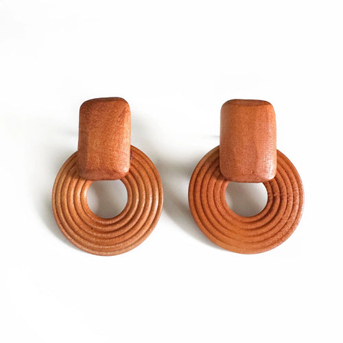 Pippa Tan Clip On Wooden Earrings