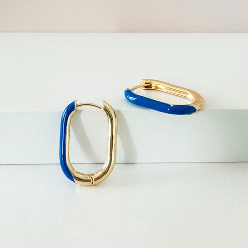 Harper Blue Oval Hoop Earrings