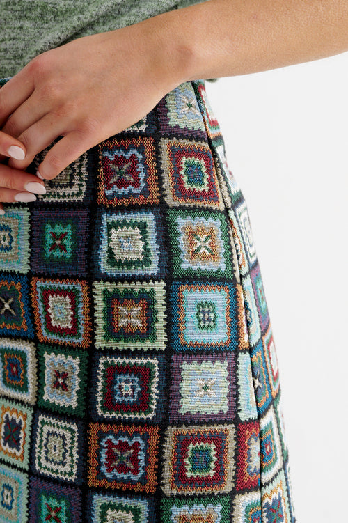 Buffy 70's Patch Jacquard Midi Skirt