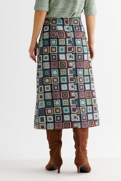 Buffy 70's Patch Jacquard Midi Skirt