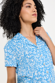 Marika Negative Floral Print Short Sleeve Shirt - Blue