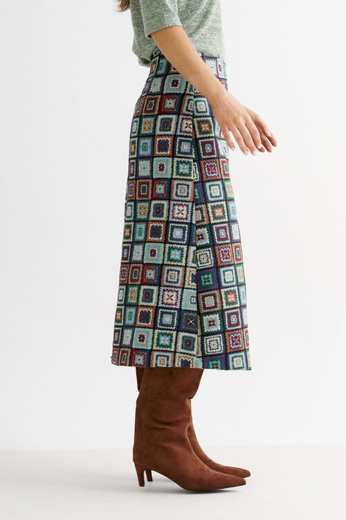 Buffy 70's Patch Jacquard Midi Skirt