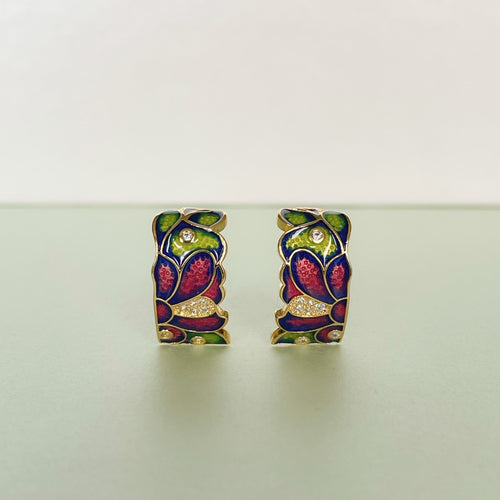 Dahlia Green Enamel Earrings