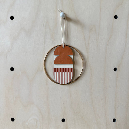 Warm Tones Small Geometric Wall Hanging - Mini Mid-Century Wall Art - Little Wooden Decoration - Contemporary Wall Decor