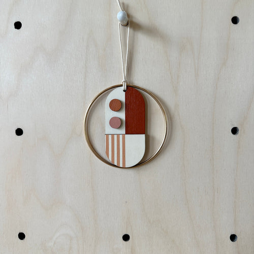 Warm Tones Small Geometric Wall Hanging - Mini Mid-Century Wall Art - Little Wooden Decoration - Contemporary Wall Decor