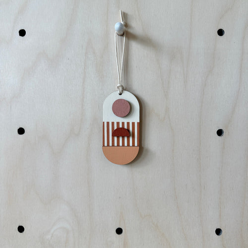 Warm Tones Small Geometric Wall Hanging - Mini Mid-Century Wall Art - Little Wooden Decoration - Contemporary Wall Decor