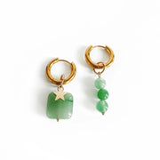 Alyssa Mismatch Green Charm Hoop Earrings