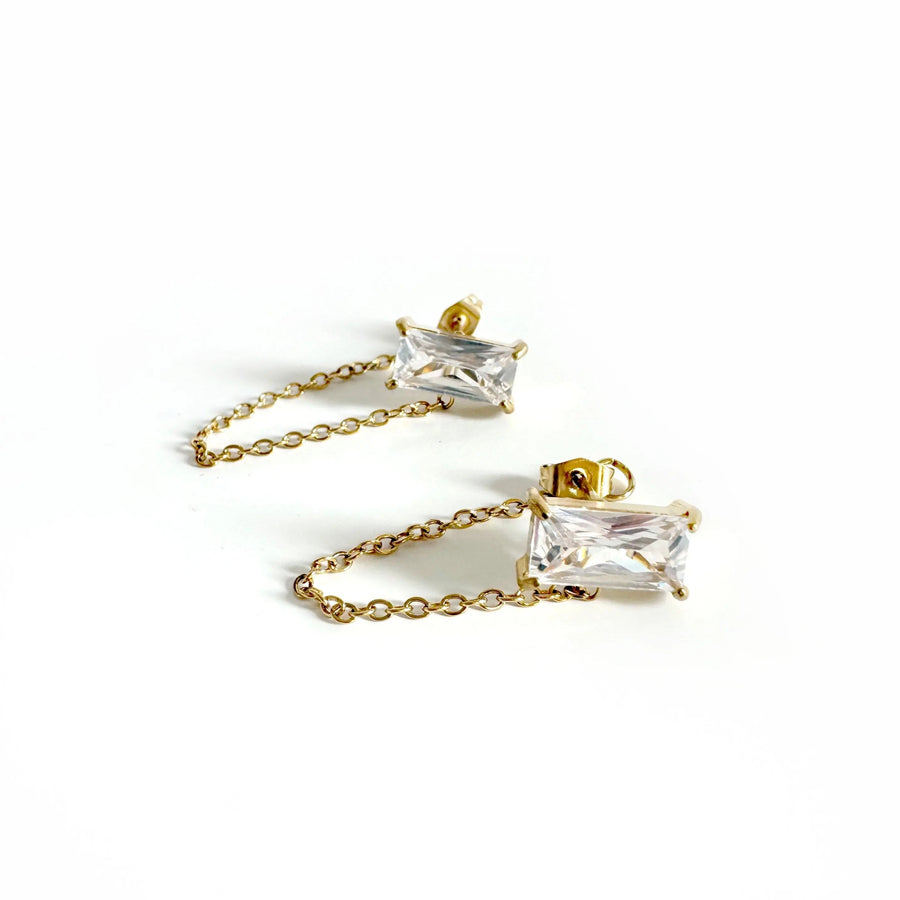 Cleo Luxe 18k Gold Plated Clear Jewel Chain Earrings