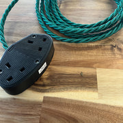 Green Braided Fabric Decorative Extension Lead - 2 Gang Black Trailing Socket