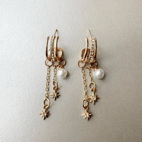 Estella Triple Hoop Celestial Pearl Earrings