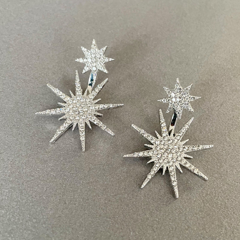 Aura Crystal Silver Starburst Earrings