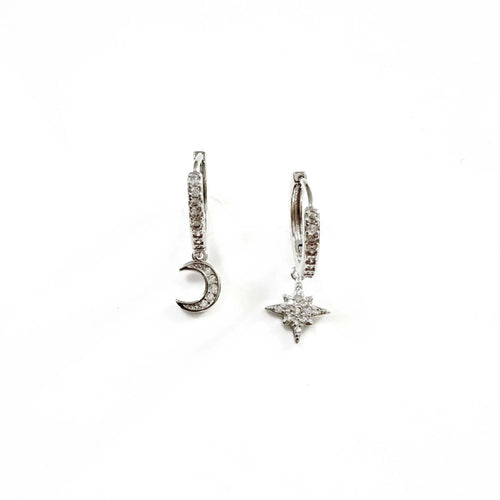 Seren Silver Moon and Star Huggie Hoop Earrings