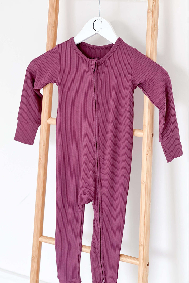 Berry Ribbed Bamboo Zip Sleepsuit One Piece