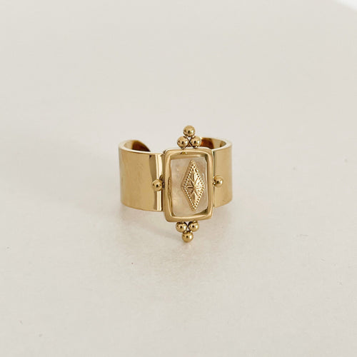 Luna Luxe 18k Gold Plated Wide Band Irregular Crystal Ring