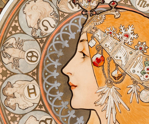 "Zodiaque or La Plume" by Alphonse Mucha on Framed Canvas, Acrylic, Canvas, Framed Prints or Print-only