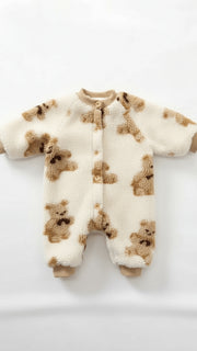 Bear Fleece Romper Cream or Brown