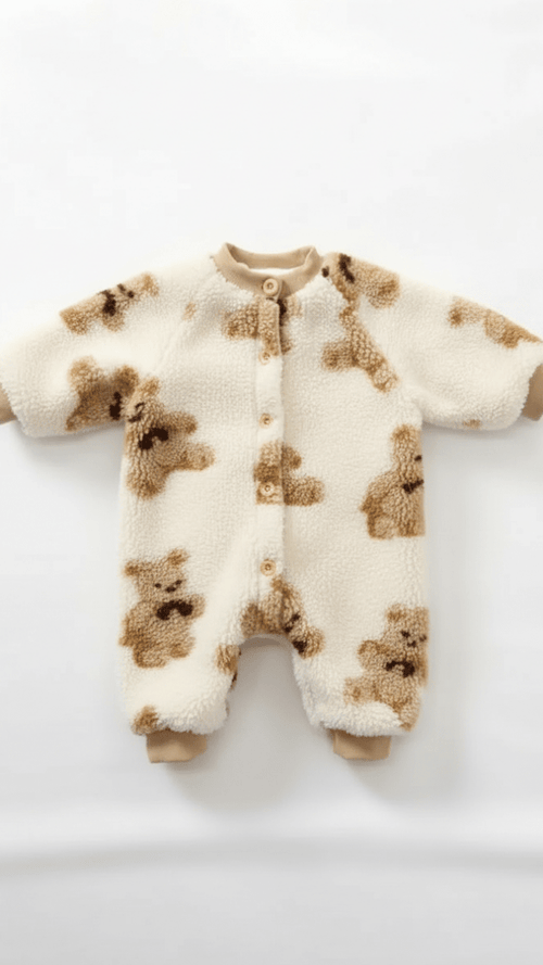 Bear Fleece Romper Cream or Brown