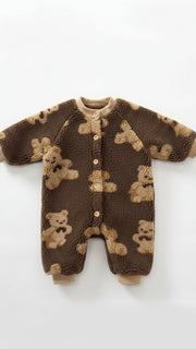 Bear Fleece Romper Cream or Brown