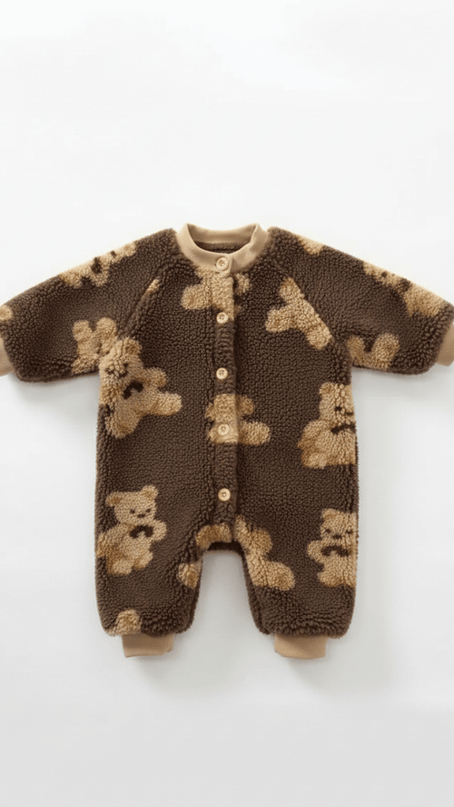 Bear Fleece Romper Cream or Brown