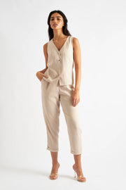 Jakson Sustainable Satin Back Crepe Waistcoat - Camel