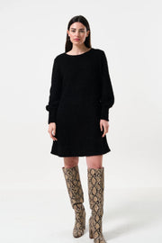 Jenyfer Eyelash Rib Long Sleeve Mini Dress - Black