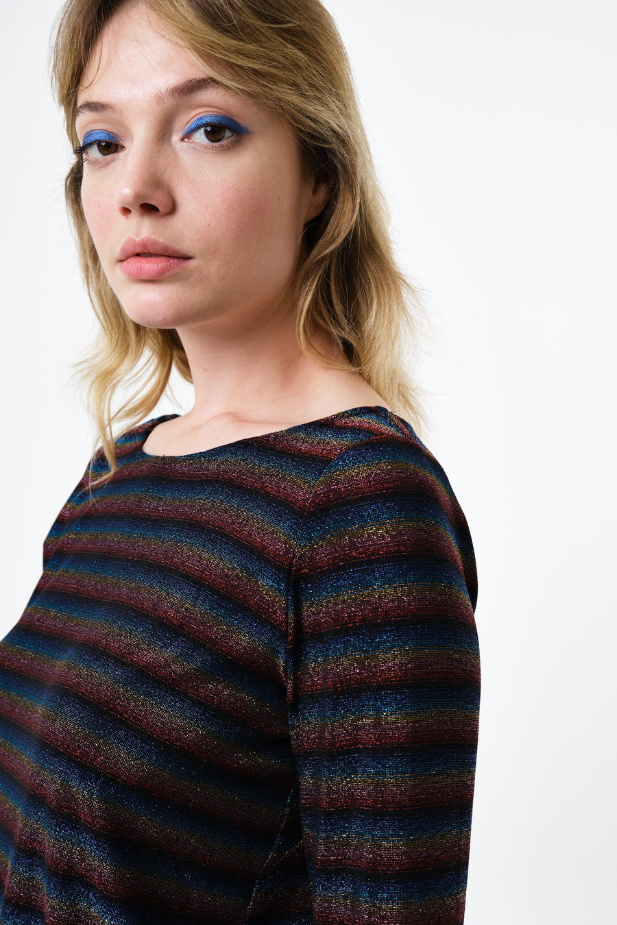 Josiane Sparkle Stripe Boat Neck Top - Gold