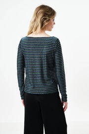 Josiane Sparkle Stripe Boat Neck Top - Silver