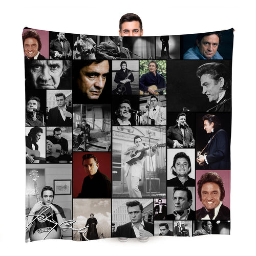 Johnny Cash Montage Celebrity Fleece Throw - Large Size 150cm X 150cm