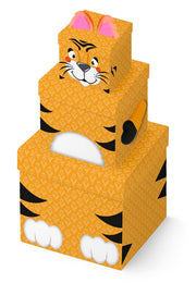 Clairefontaine - Ref K-29058-BXC - Tiger Stackable Square Boxes (Set of 3) - Various Sizes, Printed Paper With Plush Finish, Can Be Stacked to Reveal a Tiger