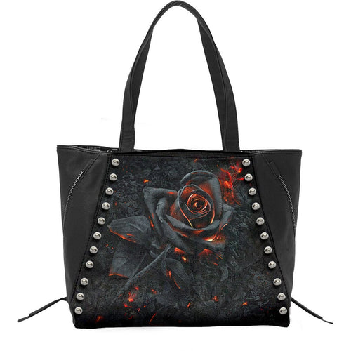 BURNT ROSE Studded PU Leather Tote Bag