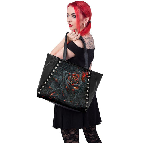 BURNT ROSE Studded PU Leather Tote Bag