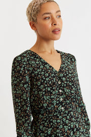 Kathlyn Fleur Vert Print Long Sleeve Midi Dress