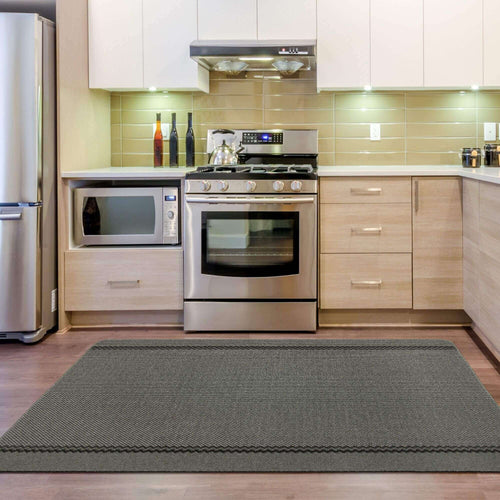 Washable Bordered Dark Grey Rug | 116D