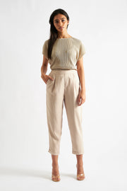 Korine Pleated Short Sleeve Top - Stone