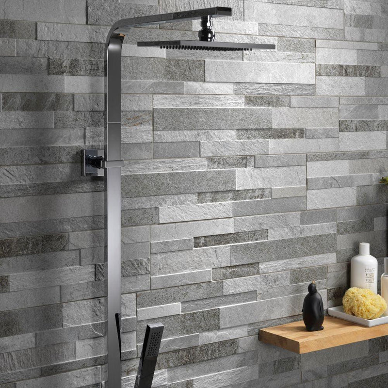 Kube Grey Split-Faced Tile Porcelain Tile 15 x 61cm