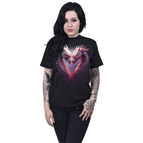 HEART OF DRAGONS - Front Print T-Shirt Black
