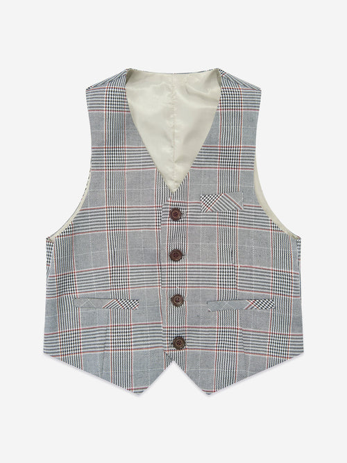 SUITLAB London Boys Checked 3 Piece Suit Set in Grey